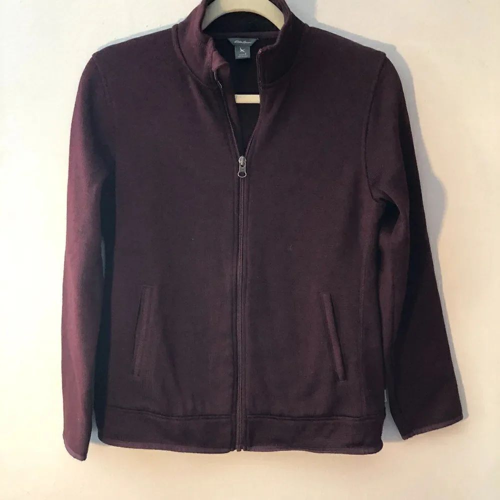 Eddie Bauer Women's Full Zip Burgundy Sweatshirt Size S Zipper Pockets